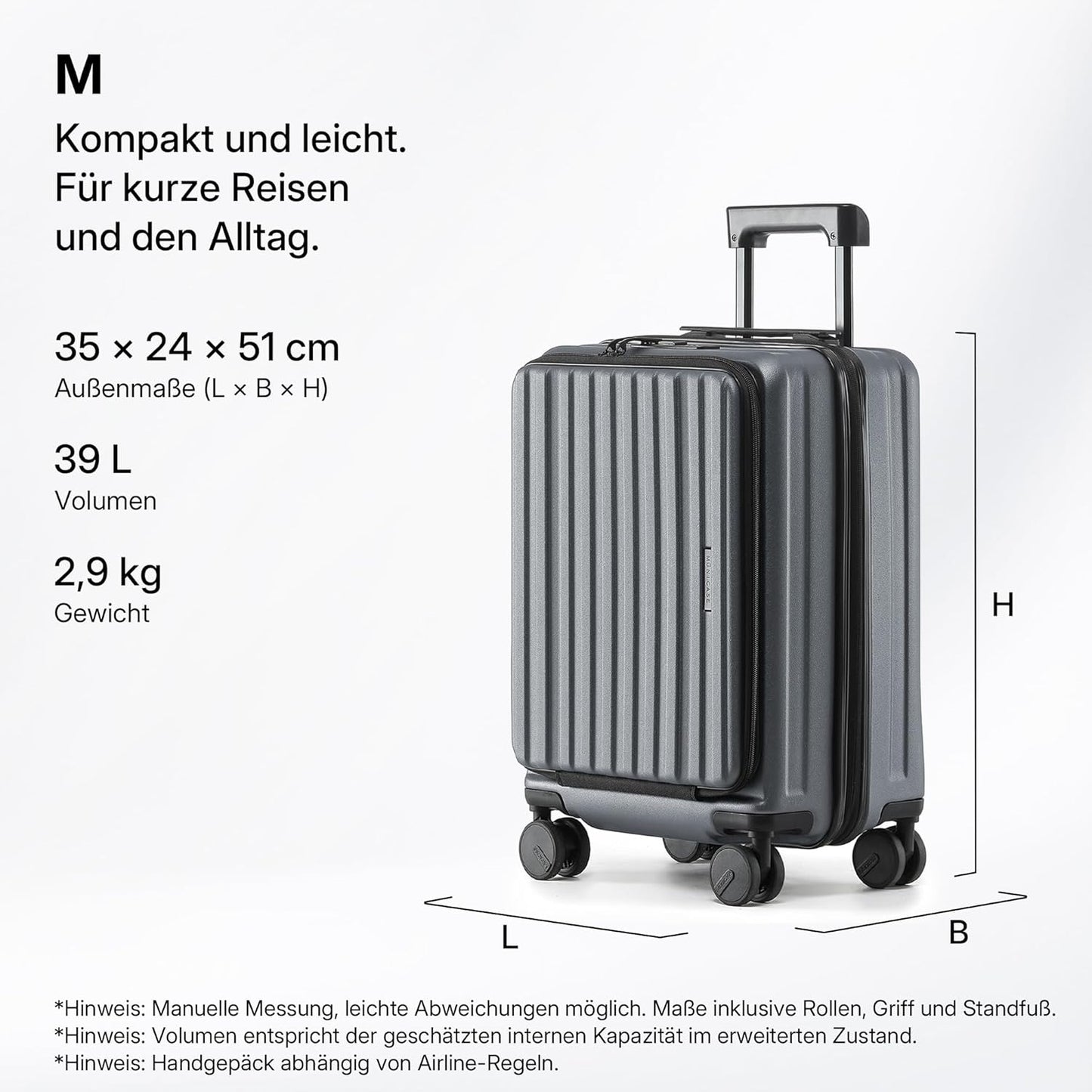 Hartschalen-Trolley mit Laptopfach, M (Laptopfach)-50cm Businessgrey
