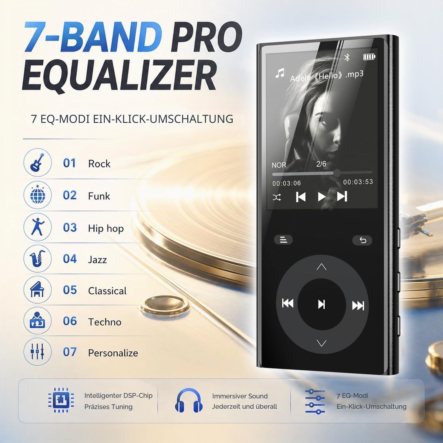 MP3-Player mit Bluetooth 5.3 und Lautsprecher, 90 GB