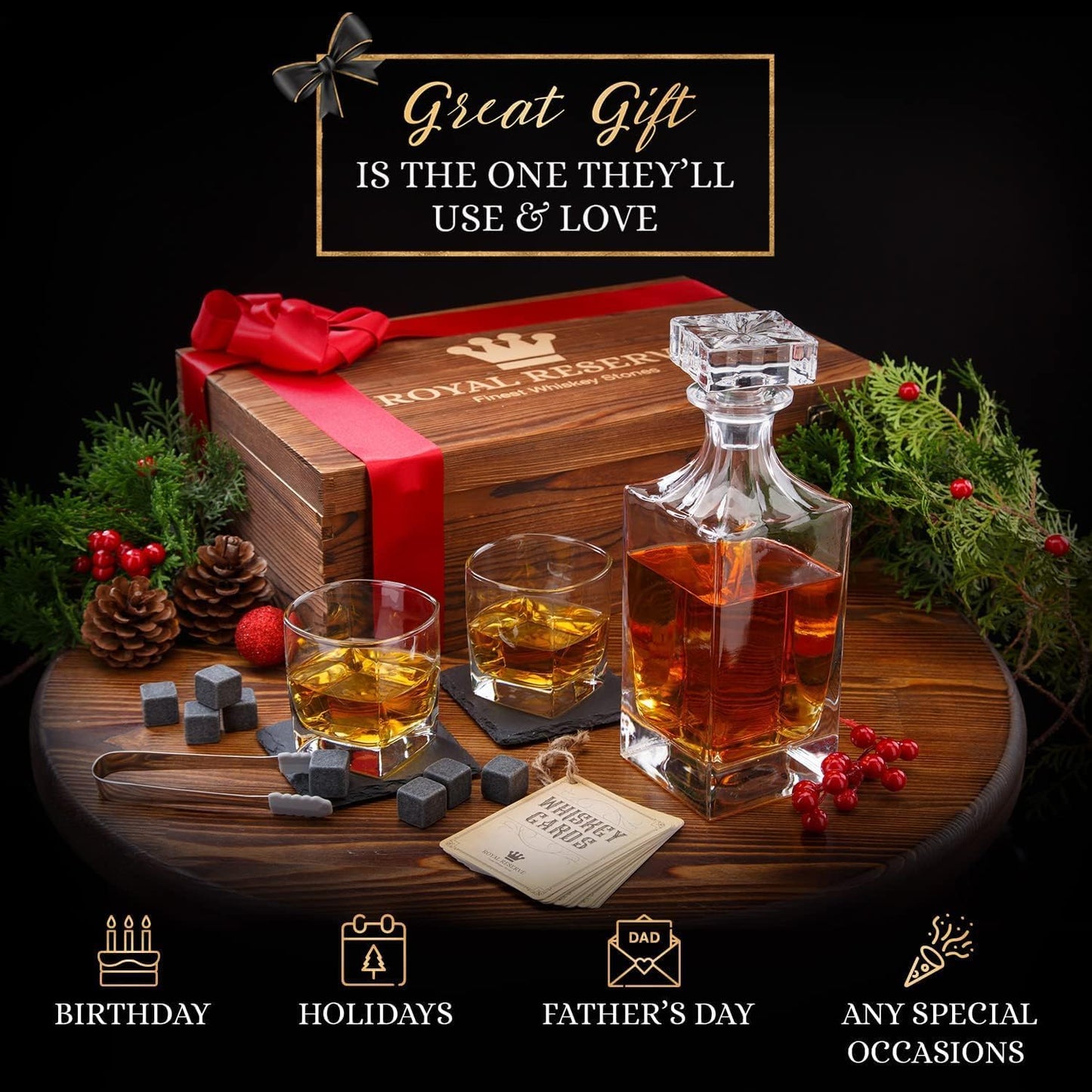 Whisky Geschenkset mit Gläsern und Karaffe, Dekanter Quadrat-Set