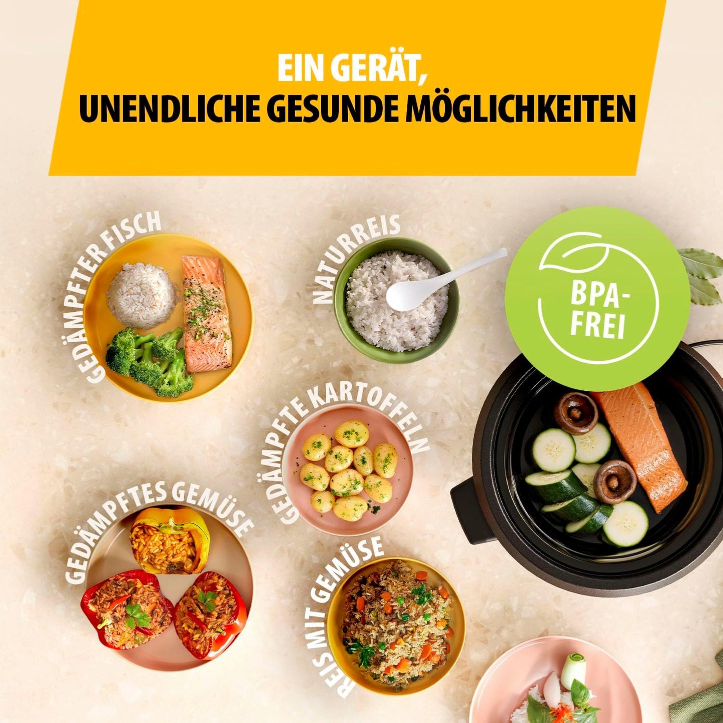 Reiskocher mit Dampfeinsatz und Warmhaltefunktion, Neue version 1L