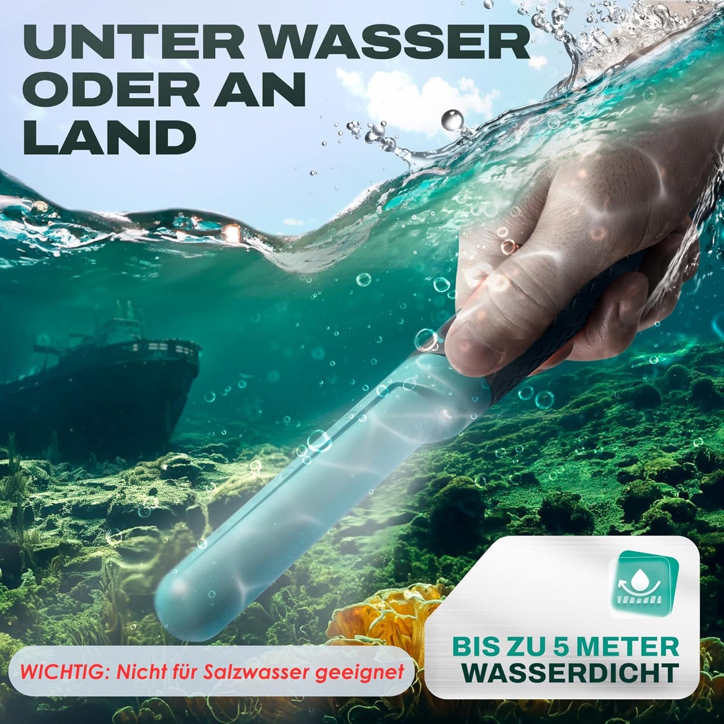 Wasserdichter Pinpointer-Metalldetektor mit LED-Licht, Grün