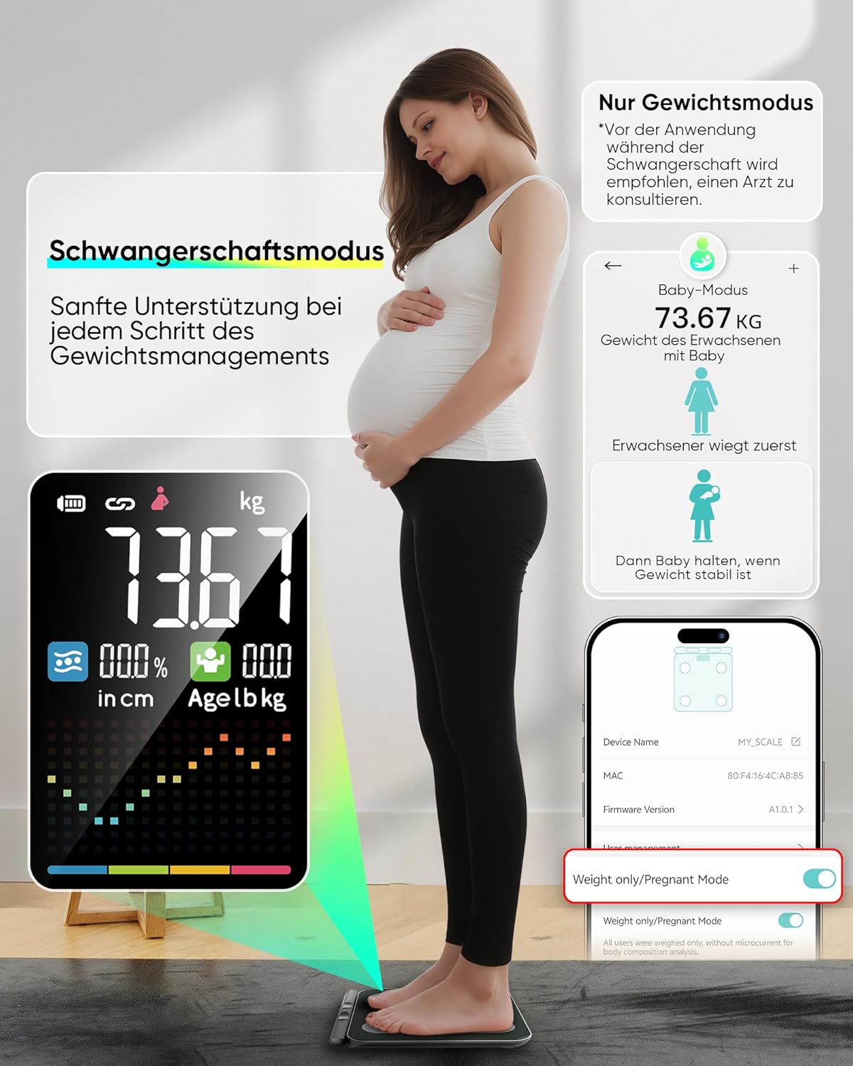 Digitale Körperfettwaage mit 8-Elektroden & App Integration, Schwarz