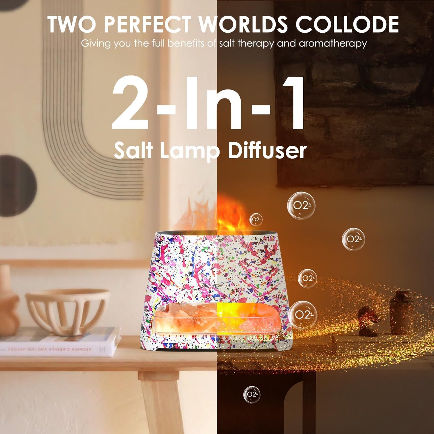 2-in-1 Aroma Diffuser & Salt Leuchte mit Flammeneffekt, Bunt