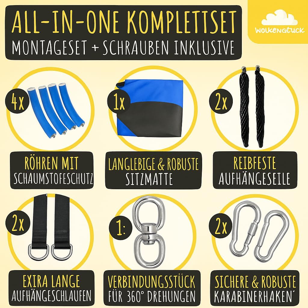 Höhenverstellbare Nestschaukel, 60 cm, inkl. Zubehör, Blau - 60cm Durchmesser