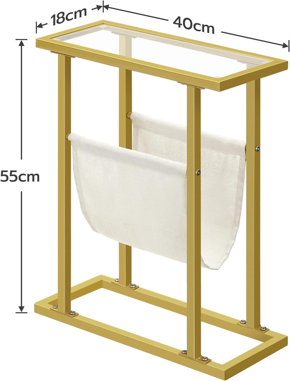 Schmaler Beistelltisch mit Zeitschriftenhalter, Gold