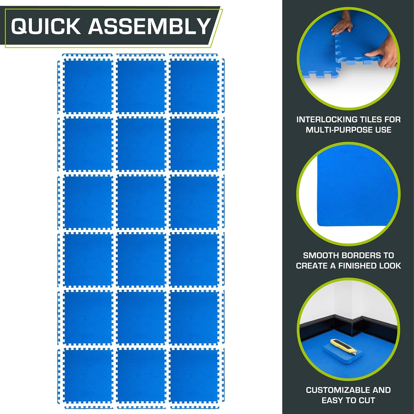 Extra dicke Puzzle-Übungsmatte, schützender Bodenbelag, Blue - 1 Inch - 72 Sq Ft - 18 Tiles