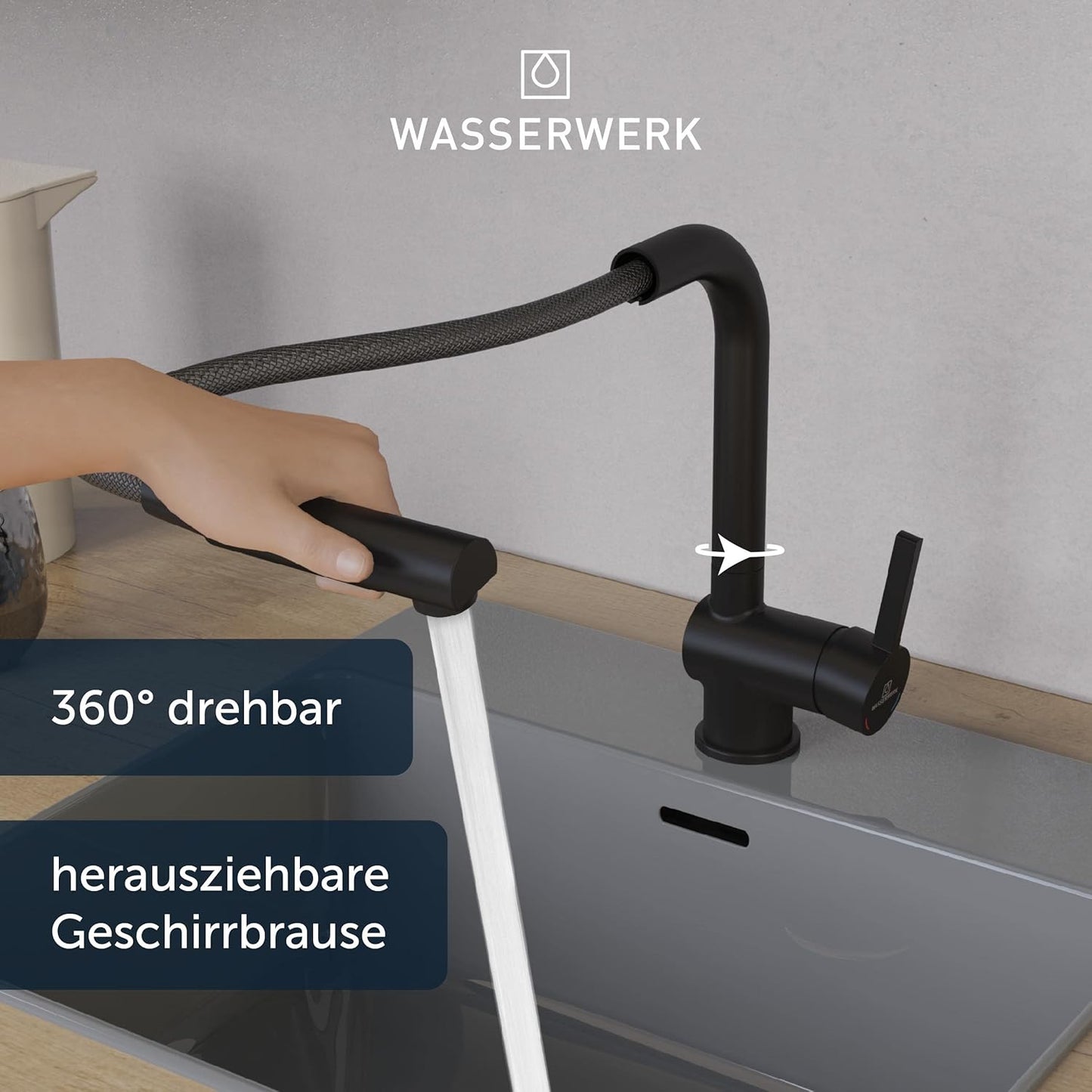 Küchenarmatur mit Ausziehbrause WK4, Schwarz Ausziehbar