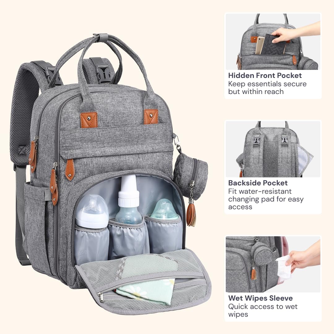 Wickelrucksack mit Wickelauflage, Grau