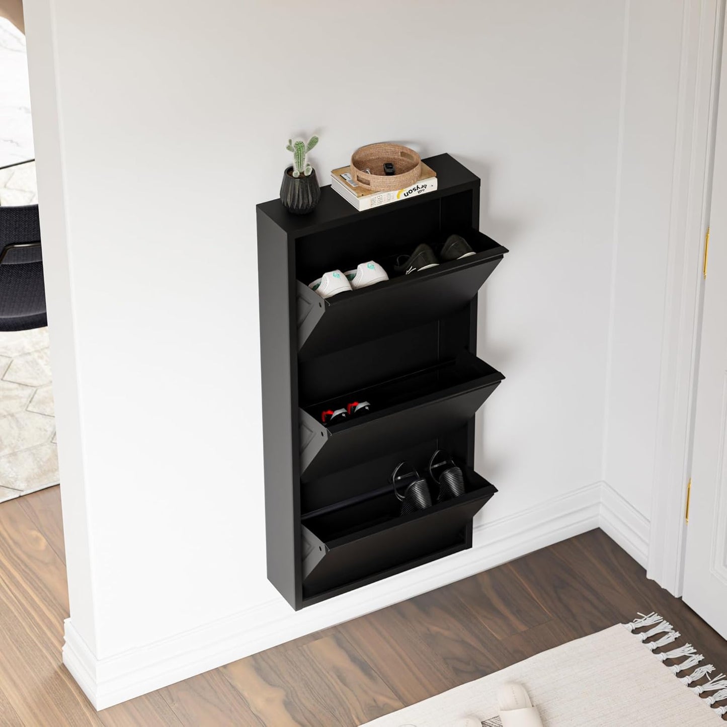 Schuhschrank Sokndal, Schwarz mit 3 Klappen