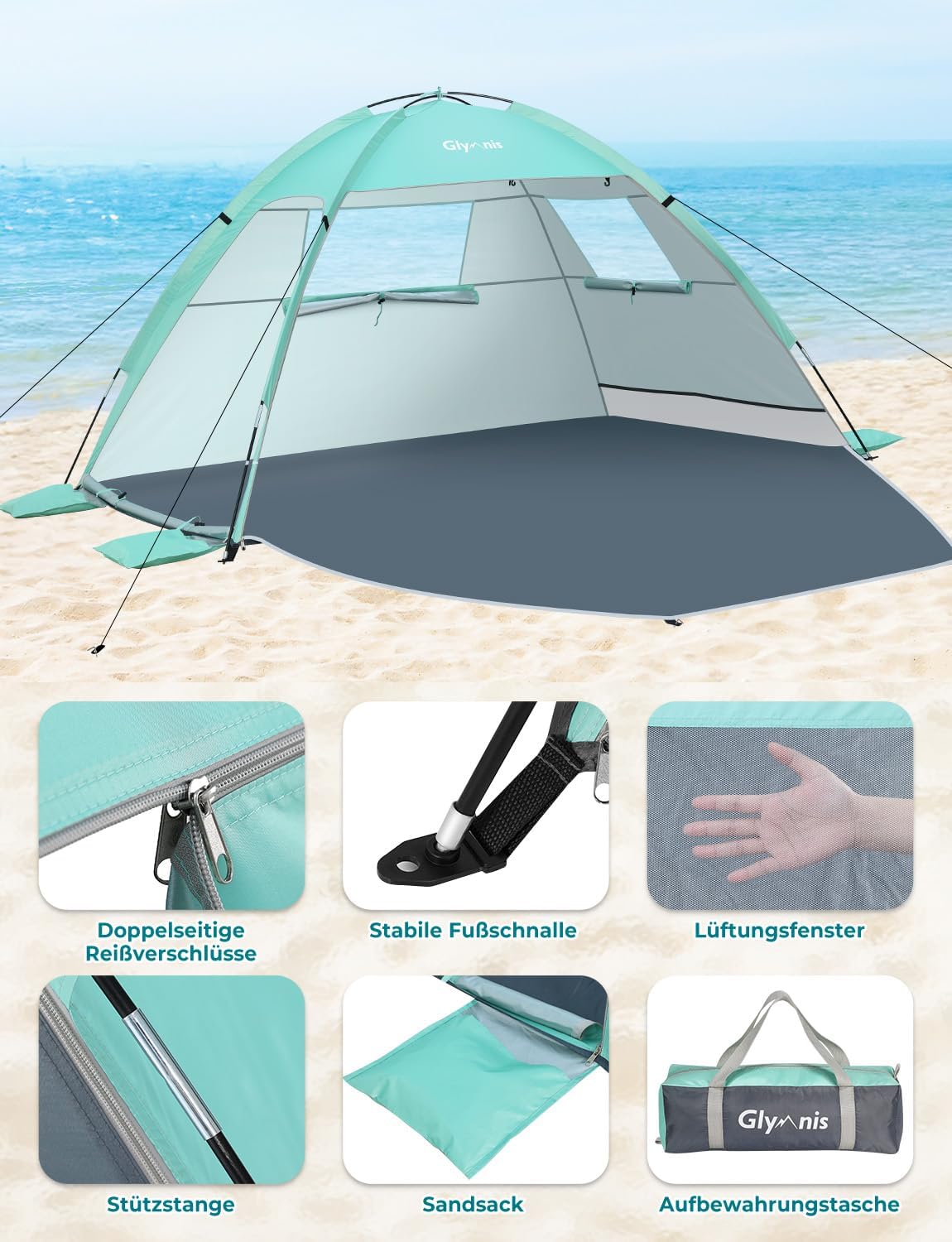 Strandmuschel, Grün L/2-3 Personen