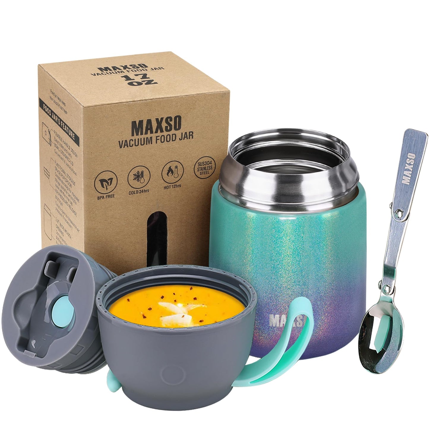 Thermobehälter für Essen 500ml (mit Löffel), Regenbogenfarben 500 ml