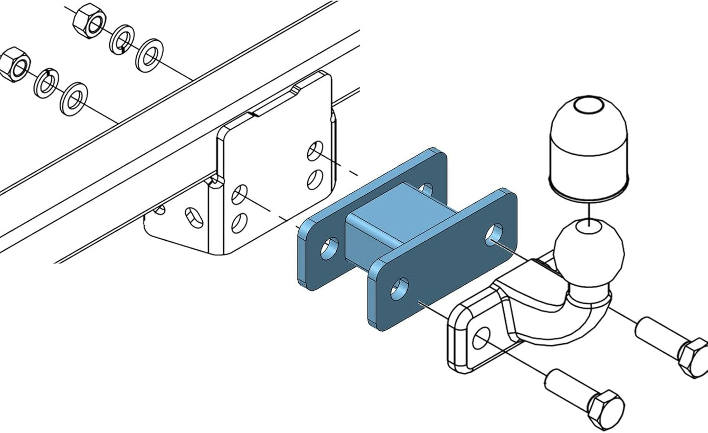 Adapter Verlängerung für Anhängerkupplung, 125 mm für 90 mm Lochabstand