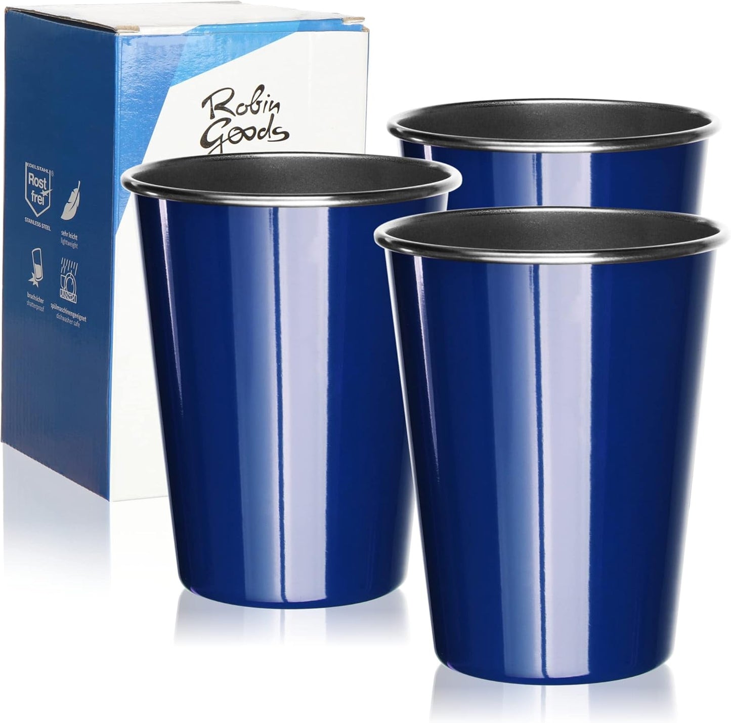 3er-Set Edelstahl-Trinkbecher, 03 Stück - Blau