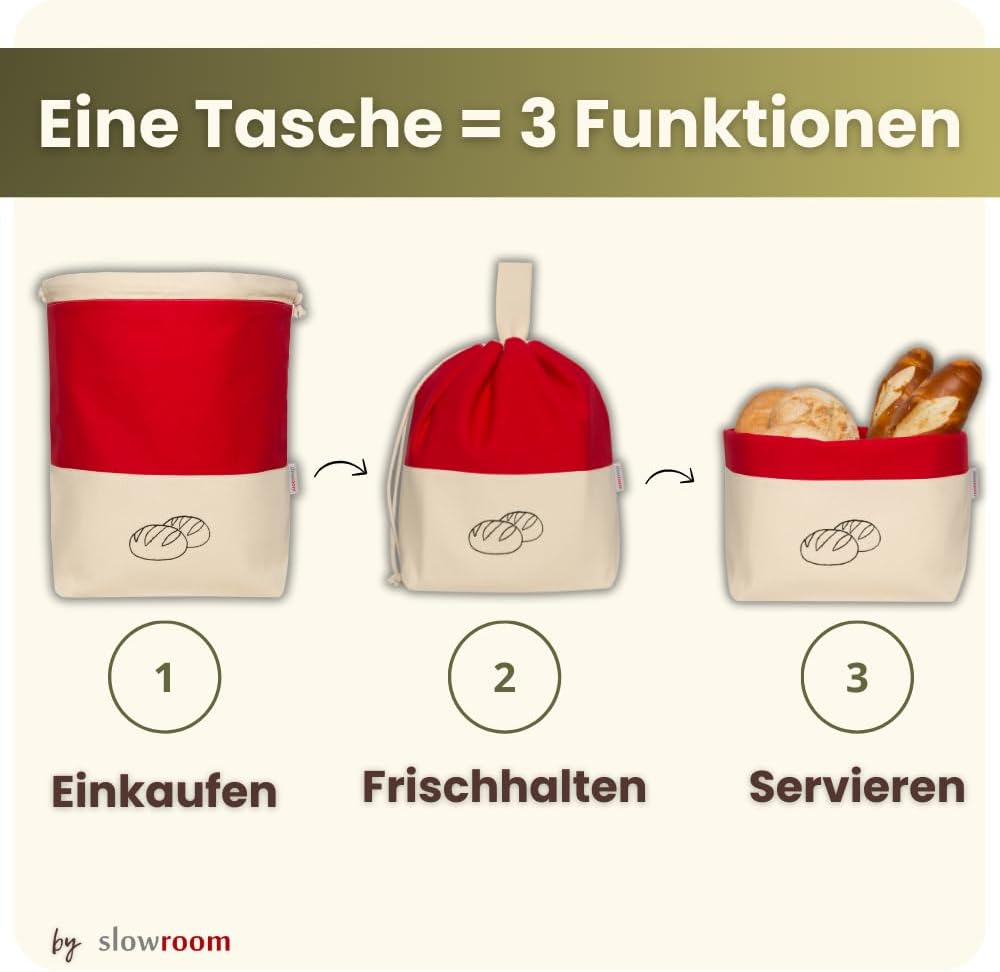 Brotbeutel zur Aufbewahrung und Frischhaltung (3 in 1), 3 in 1 Rot