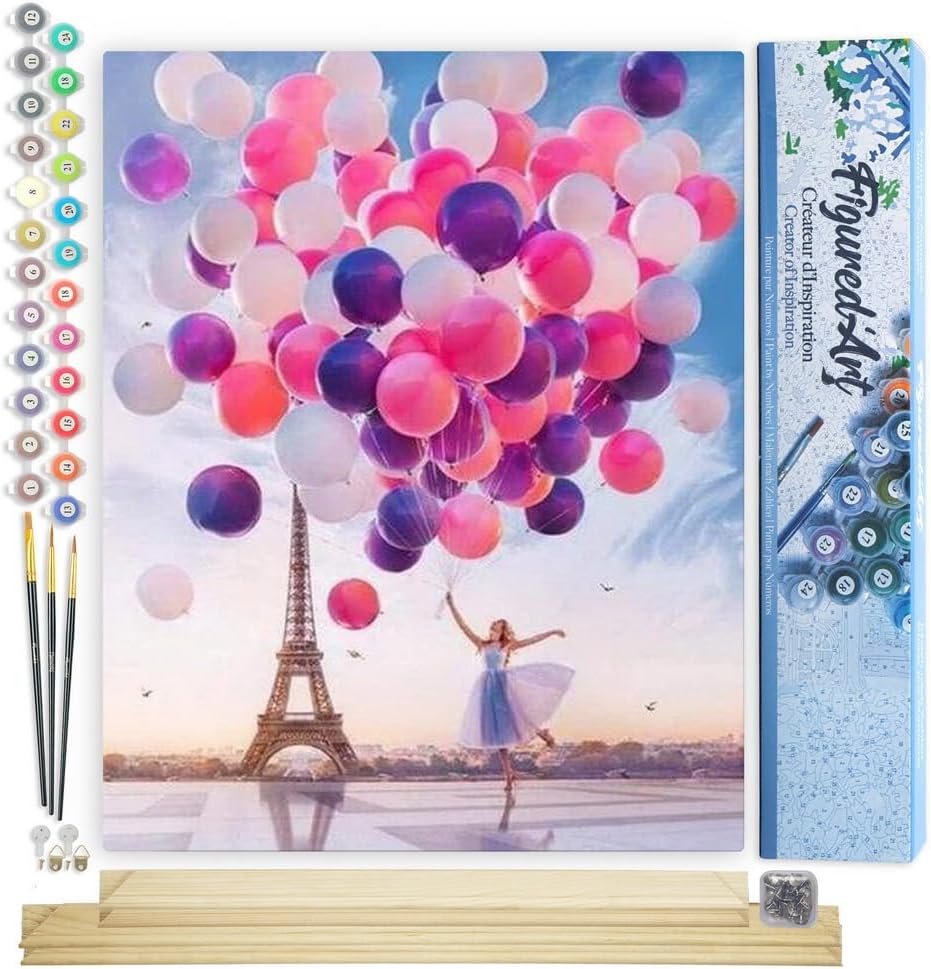 Malen Nach Zahlen Set mit Rahmen, Luftballons in Paris 40x50cm Mit Keilrahmen (nicht gespannt)