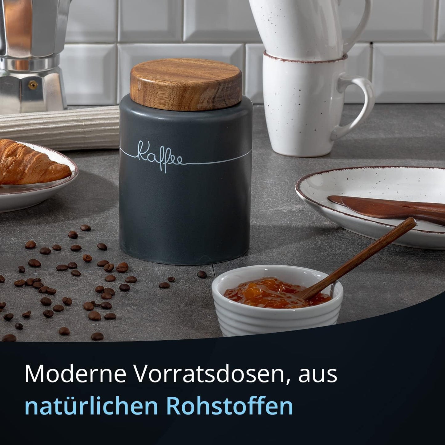 Luftdichte Kaffeedose mit Holzdeckel, Kaffee
