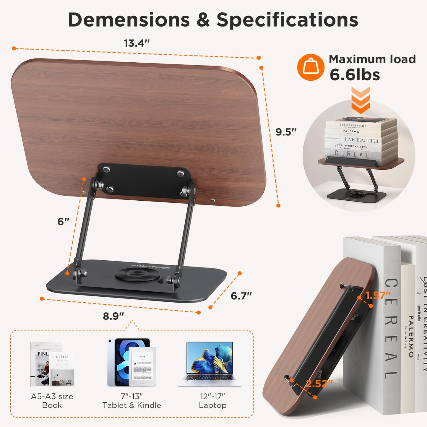 Faltbarer Buchständer, Dunkles Holz