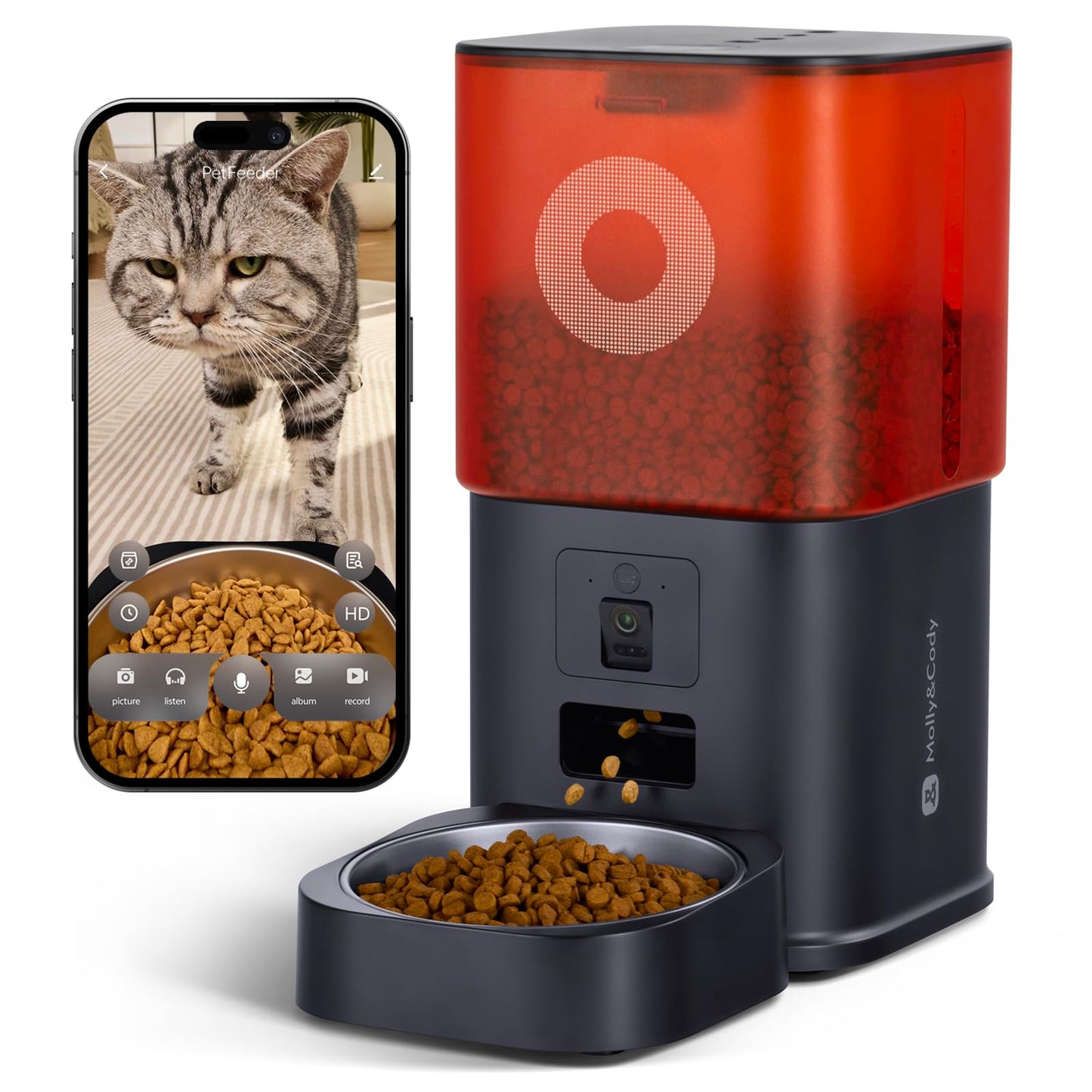 Futterautomat mit Kamera & App-Steuerung, Schwarz & Rot