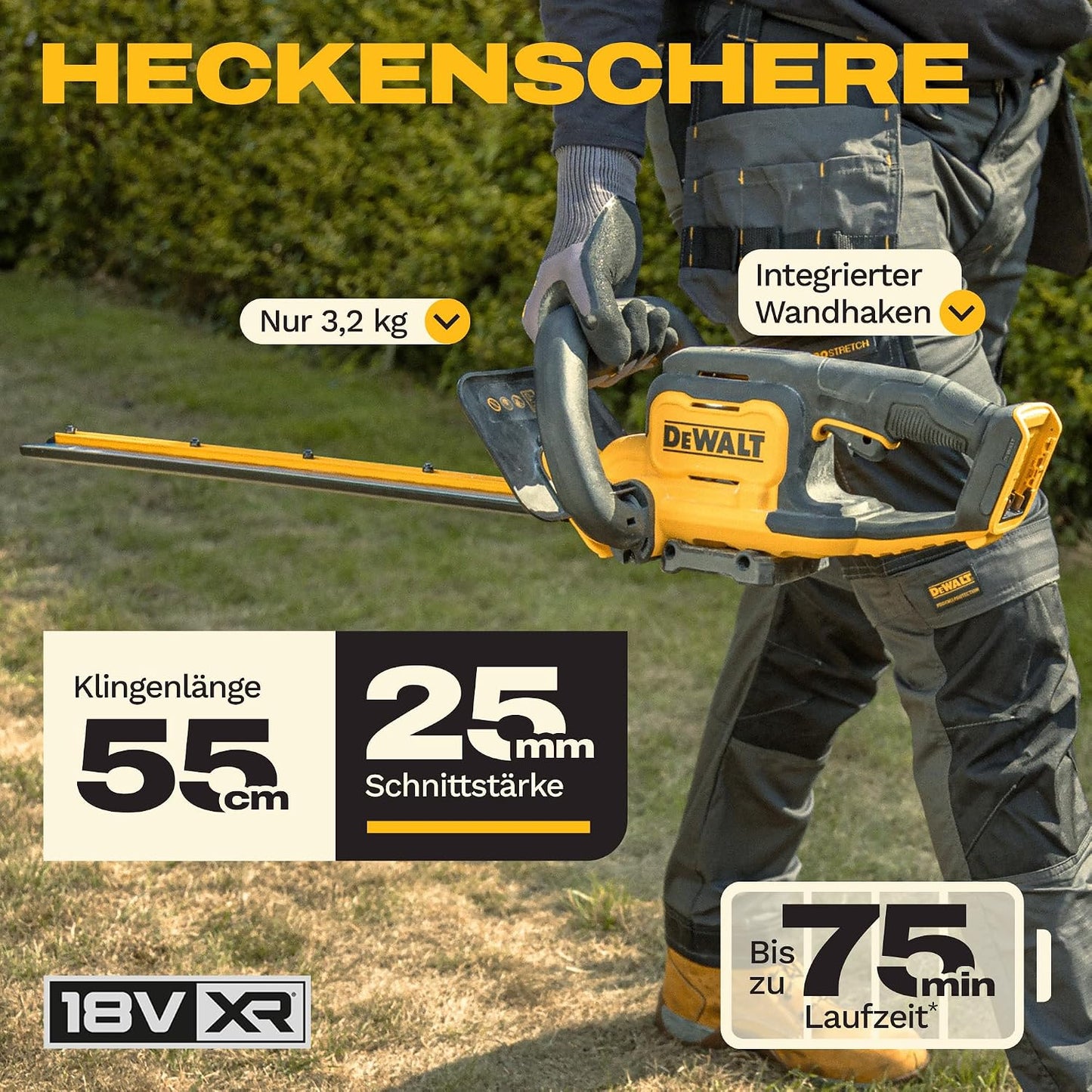 18V XR Heckenschere 55cm, 25mm Schnitt