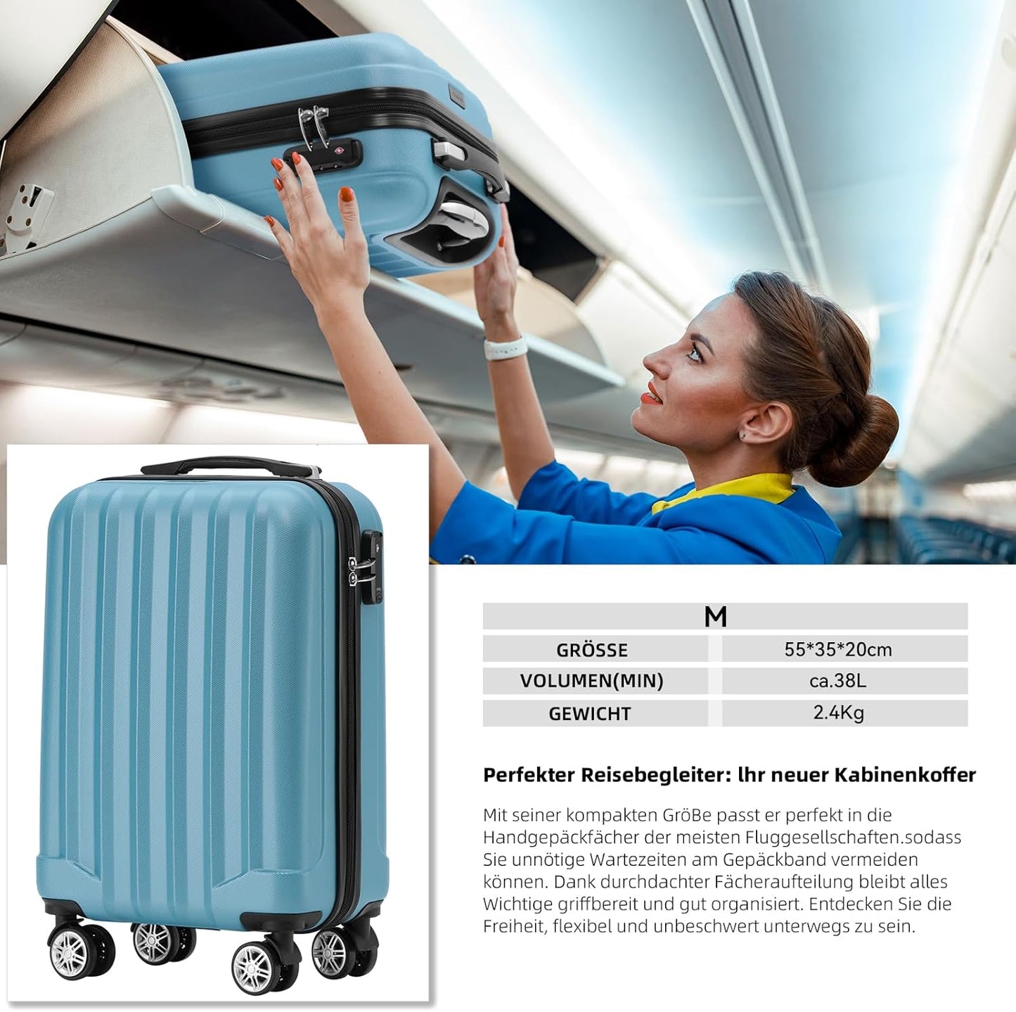 Handgepäck-Reisekoffer, Ice Blue M
