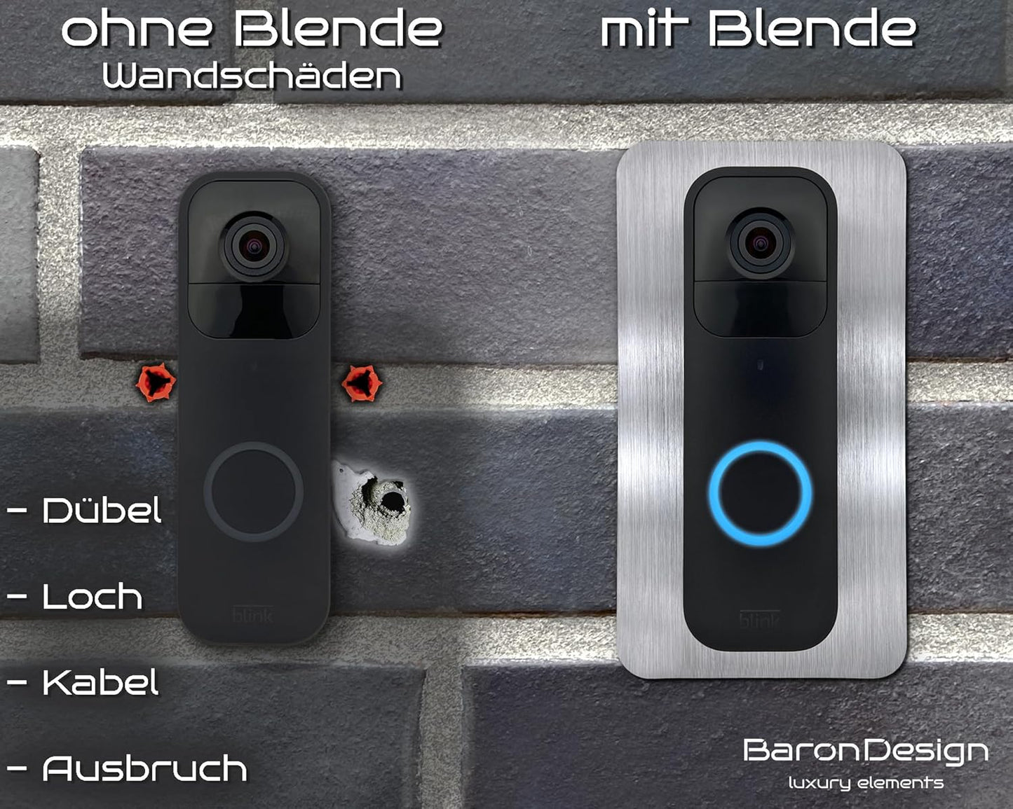 Edelstahl Blende für Blink Doorbell, Gebürstet