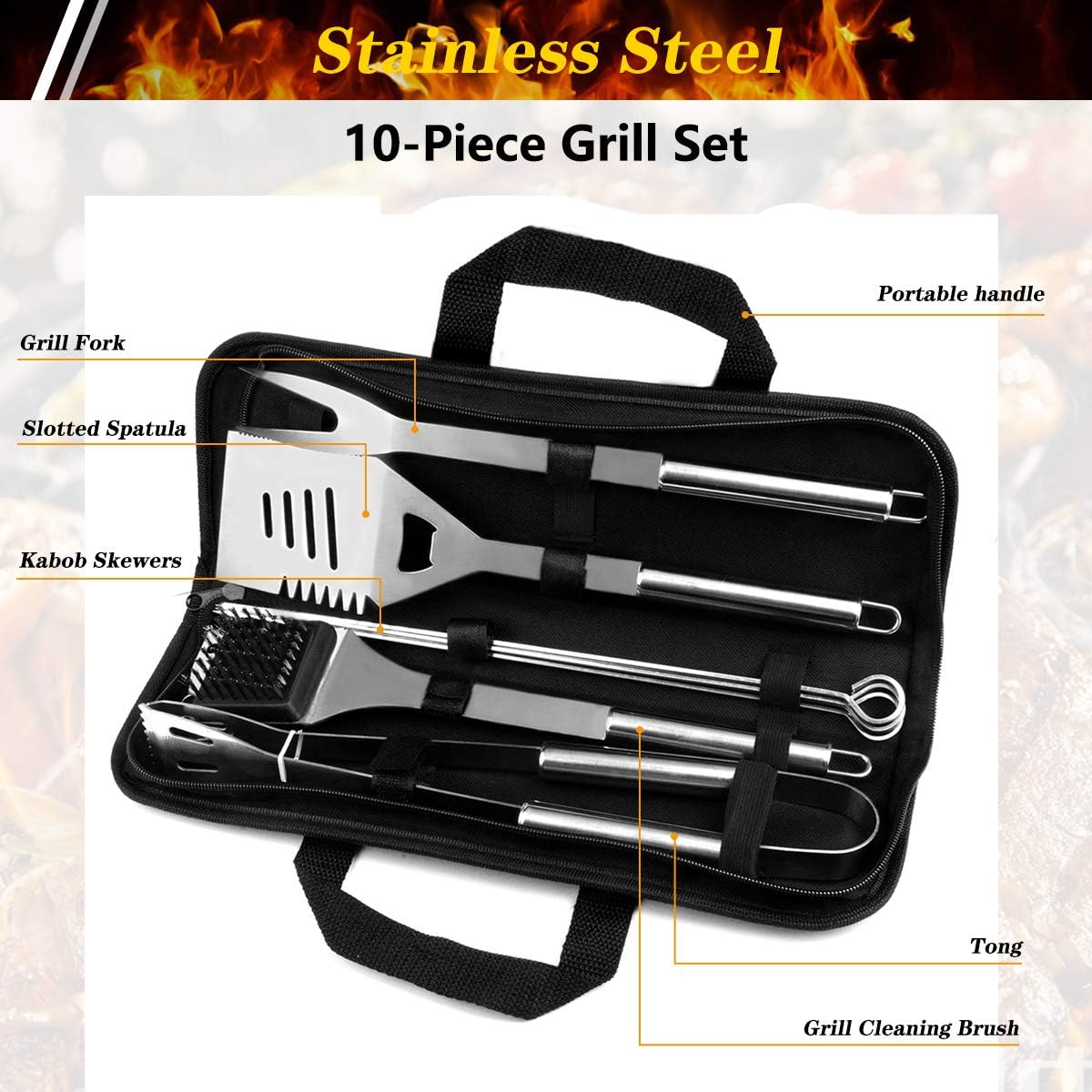 10-teiliges Grillwerkzeug-Set