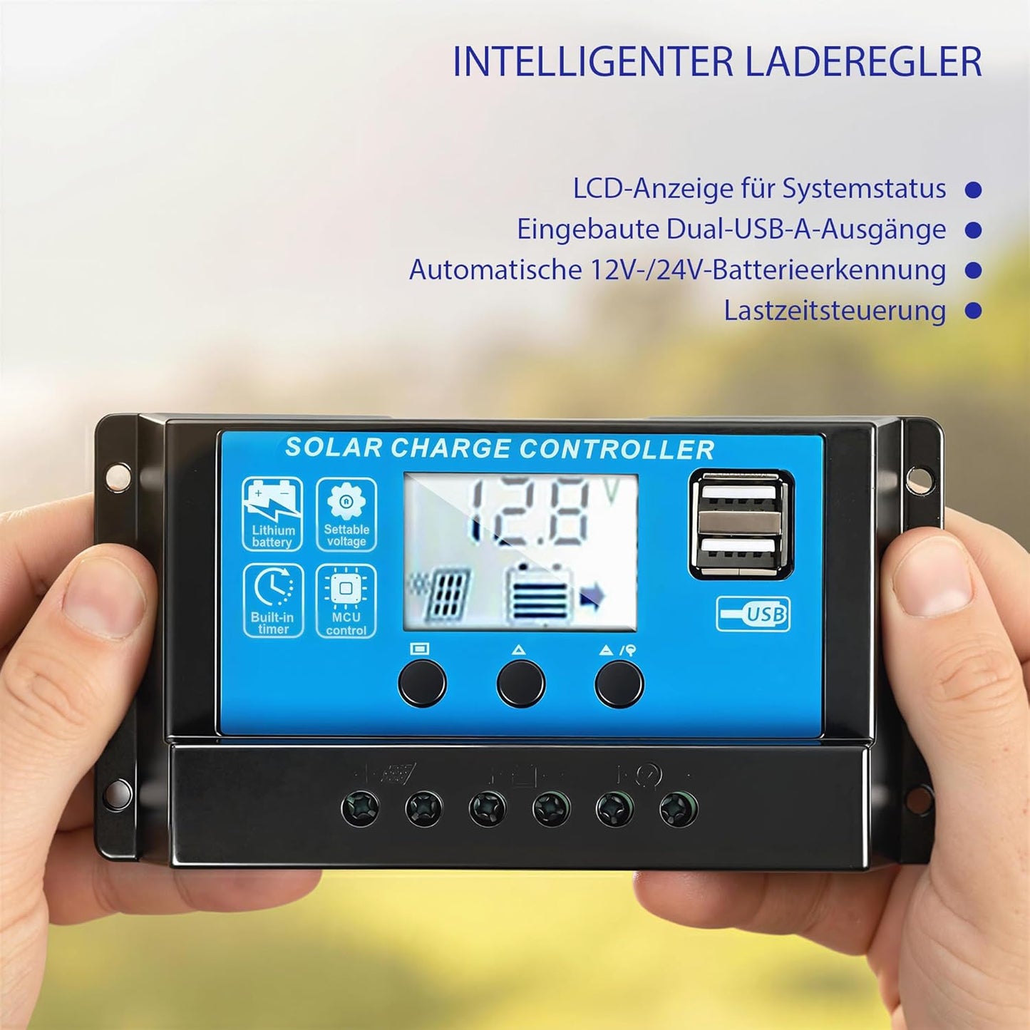 Tragbares Solarladegerät mit USB und LCD