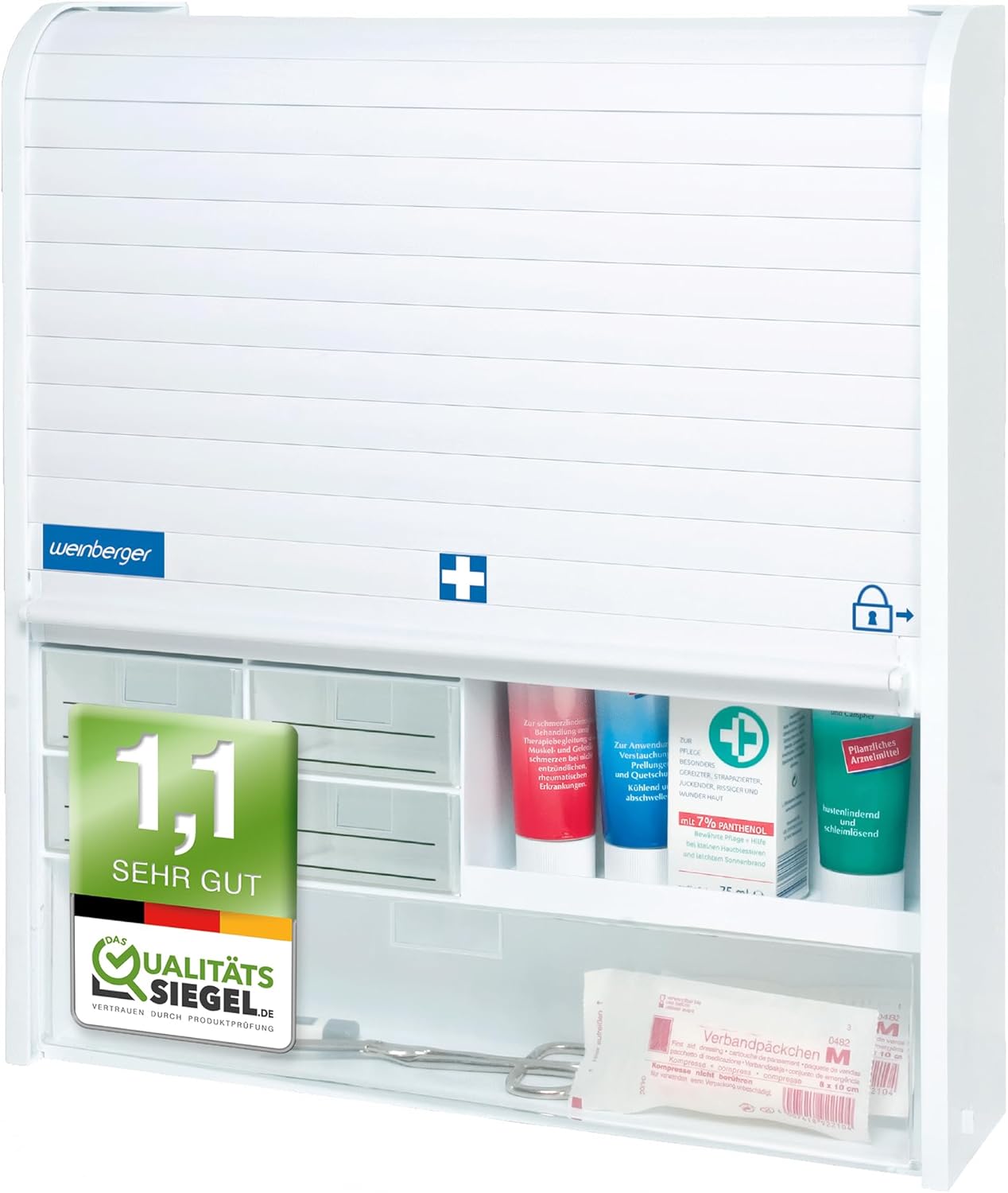 Medizinschrank mit Kindersicherung und Jalousie