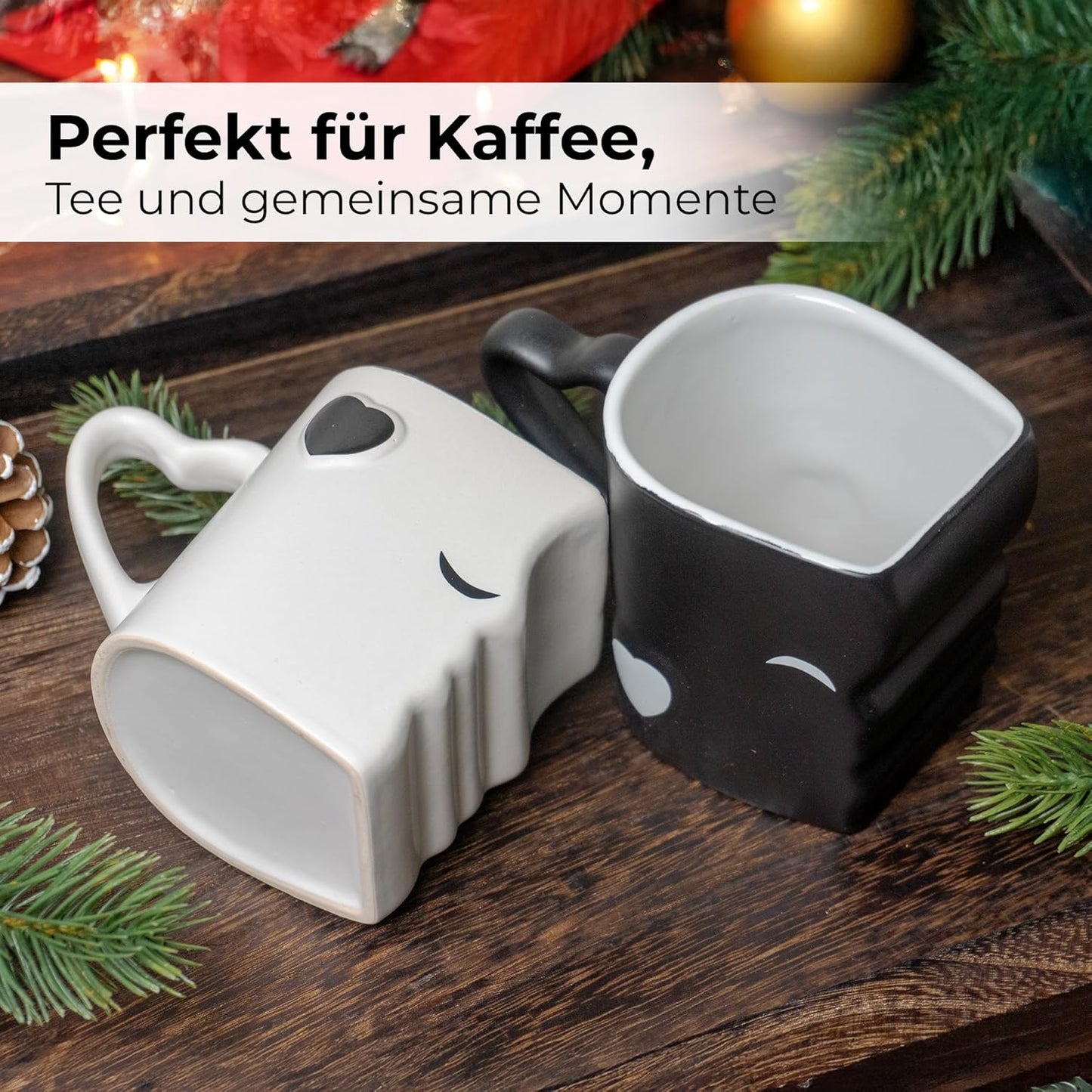 Küssende Tassen Keramik-Set als Geschenkidee, Schwarz