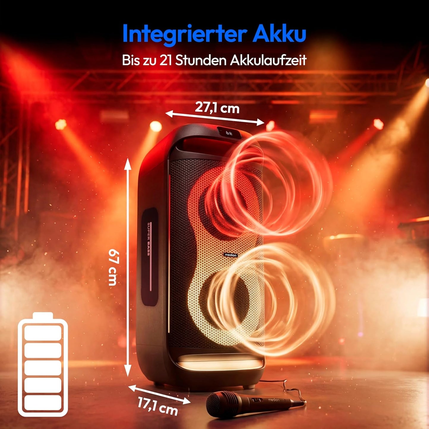Partybox PE-2 Plus mit Mikrofon und Lichteffekten