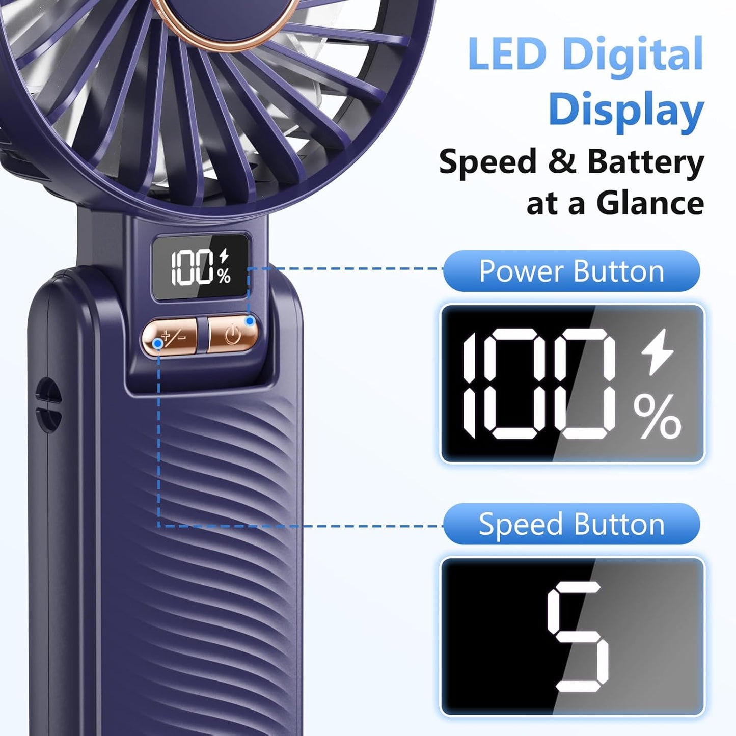 Faltbarer Handventilator mit 4500mAh Akku, Blau