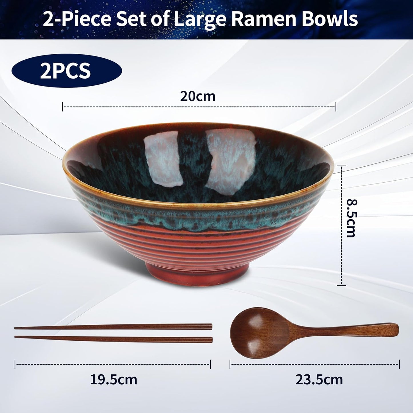 Ramen Schüssel Set mit Essstäbchen für 2 Personen