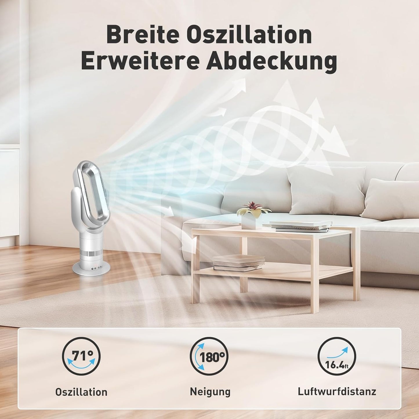 2-in-1 Bladeless Turmventilator & Heizgerät QG660, QG660: Heizen, Kühlen