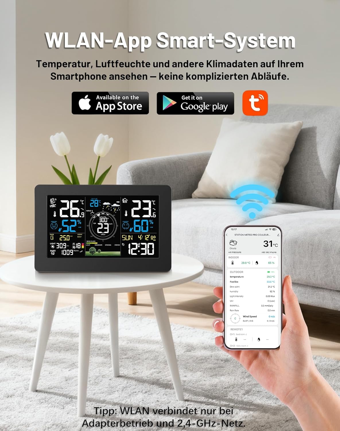 11-in-1 Profi WLAN Wetterstation mit Aussensensor, Schwarz