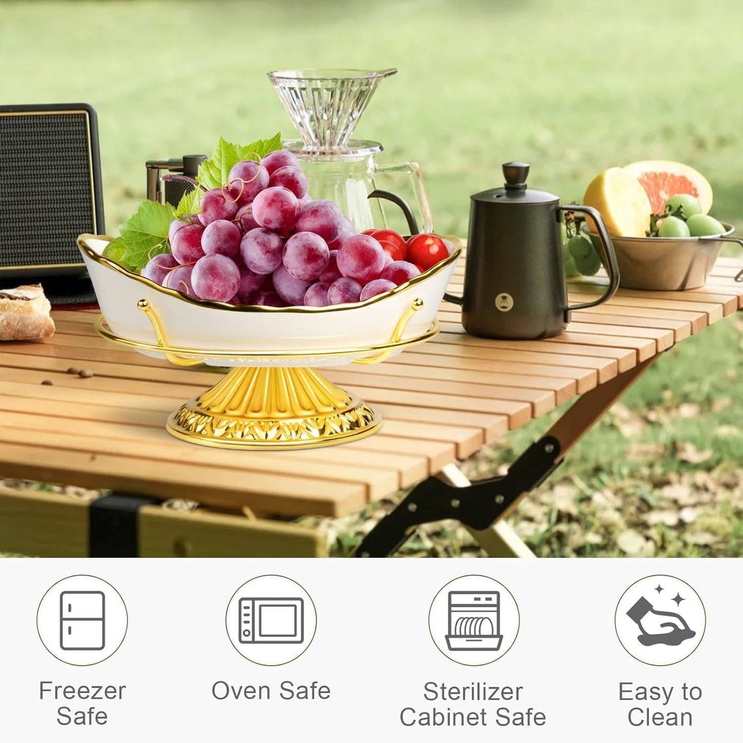 Obstschale mit Ständer, Gold