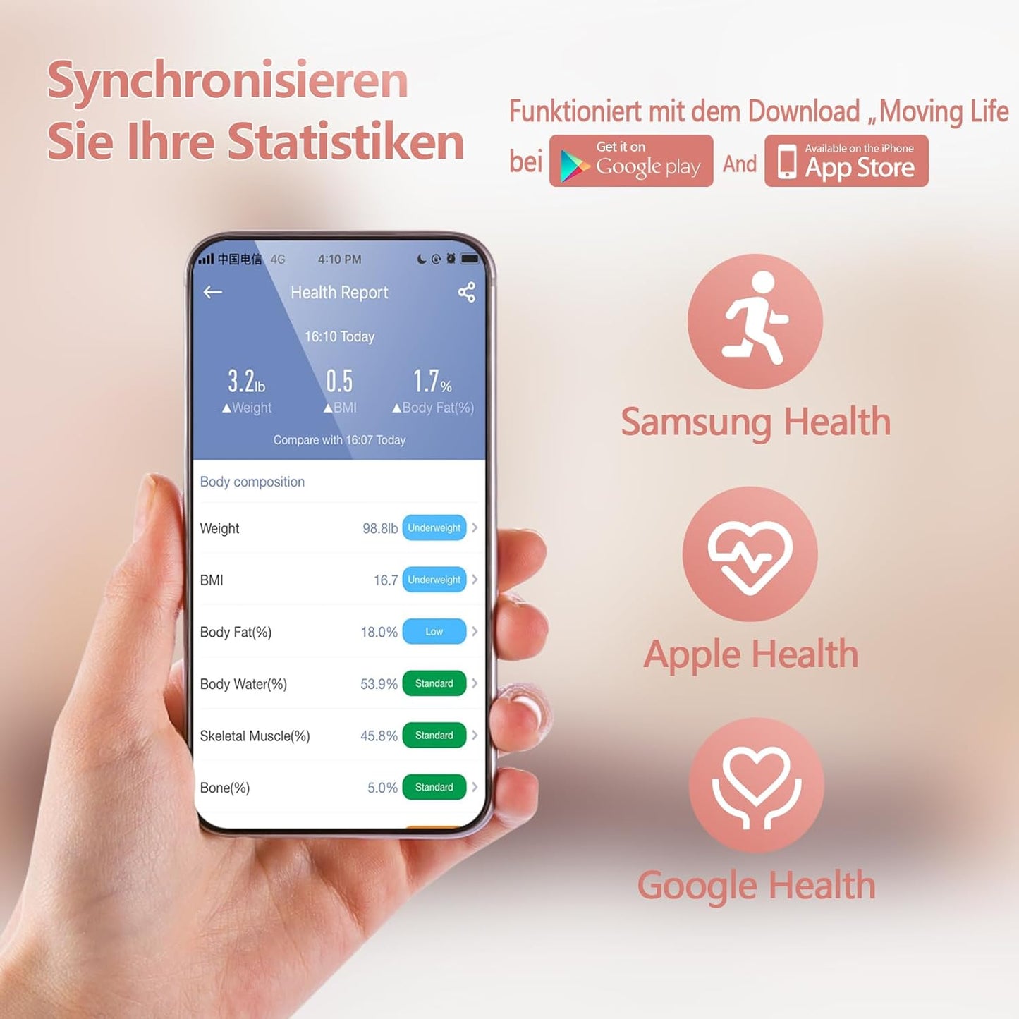 Körperfettwaage ‎1467-01 mit App-Steuerung, Rosa