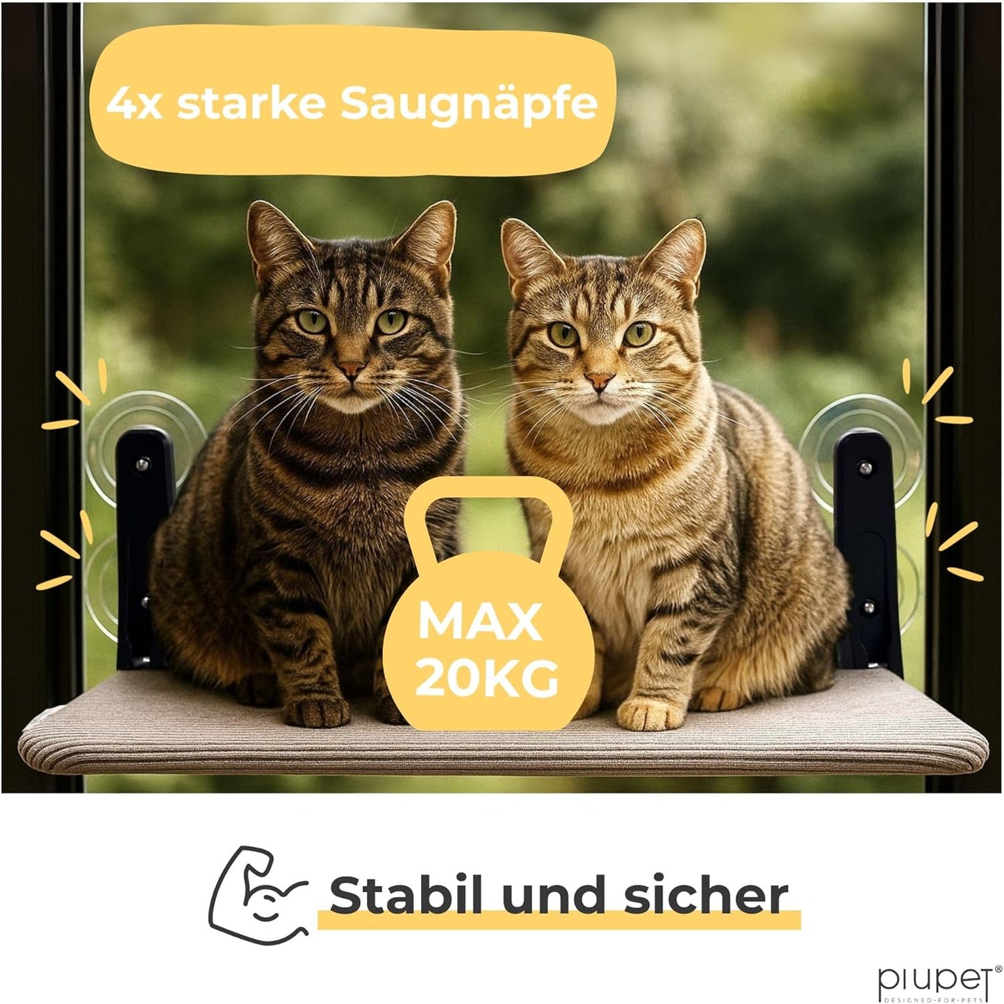 Schwebende Katzenfensterliege mit Saugnäpfen, Grau Gross