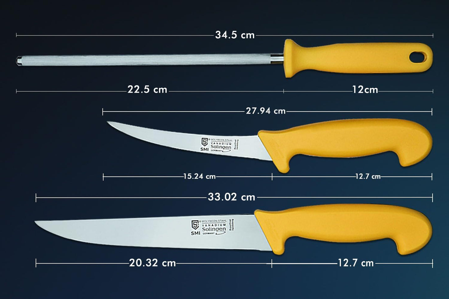3-teiliges Fleischmesser-Set mit Wetzstab