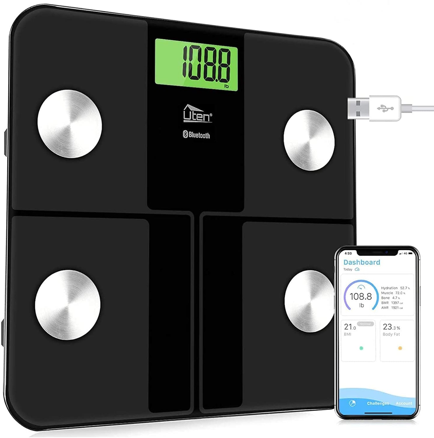 Körperanalysewaage mit LCD-Display, schwarz
