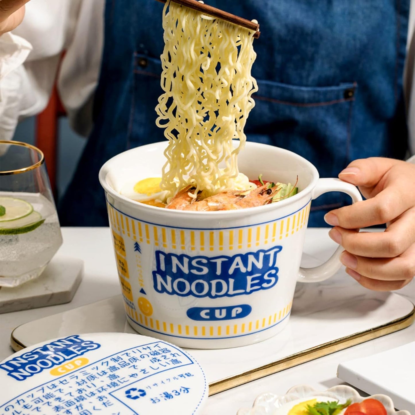 Ramen-Schüssel mit Deckel und Griff, Blau