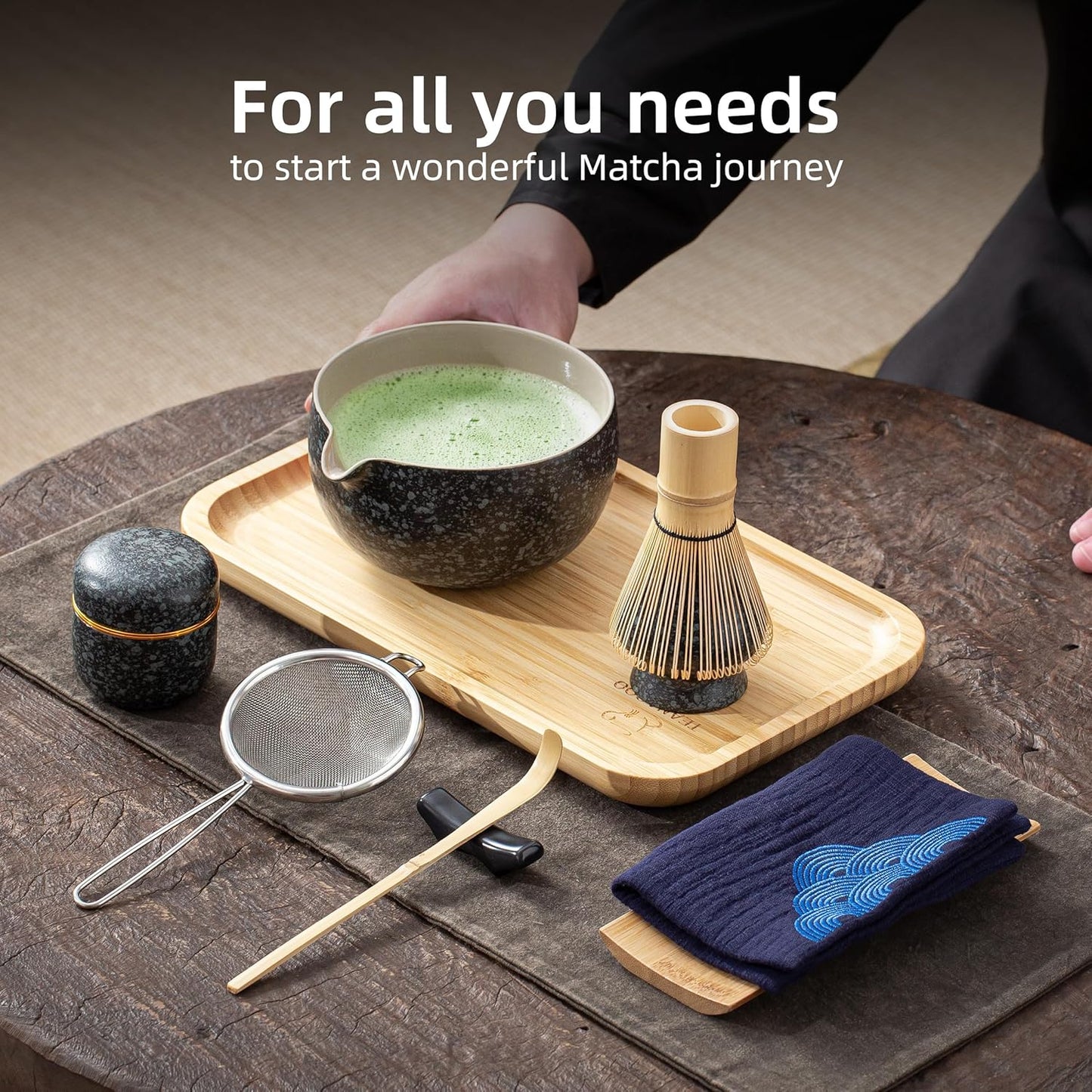Matcha Tee Set mit Tablett, 10 Stück/Set, Schüssel mit Ausgießer Anthrazitgrau