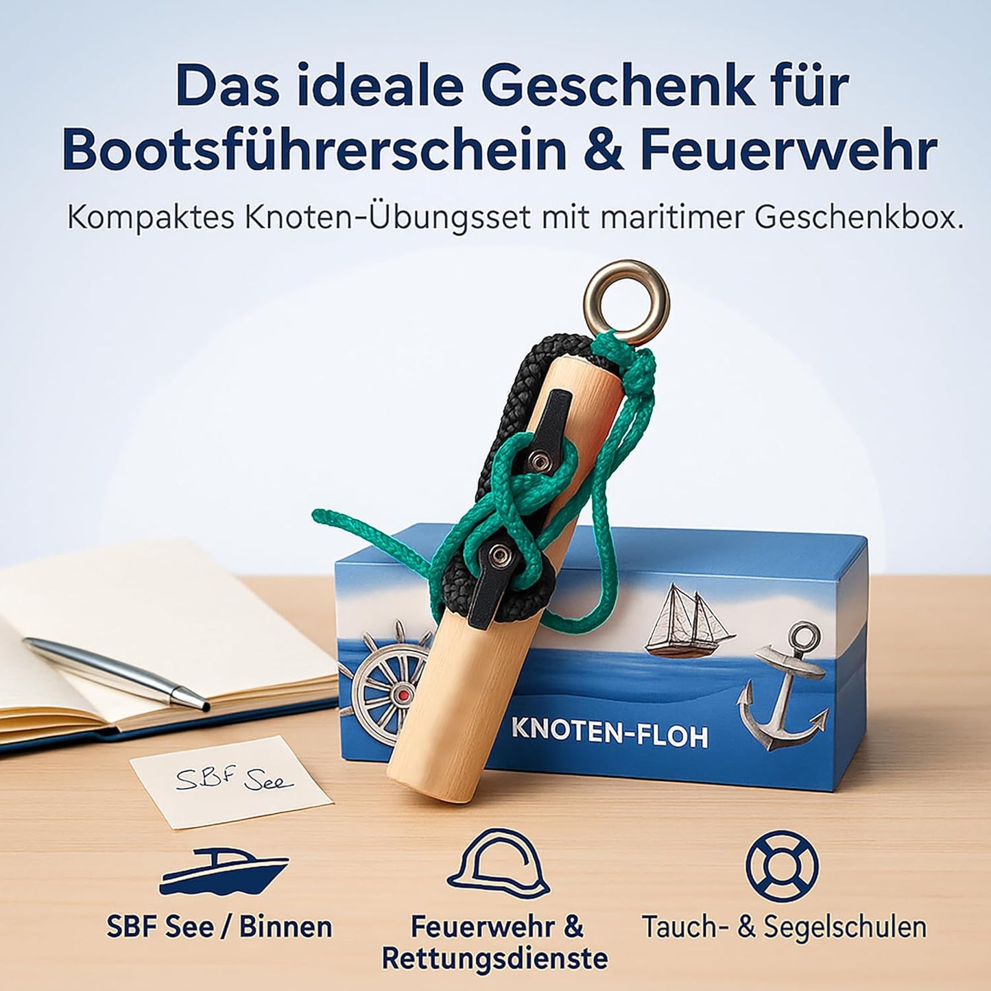 Knoten Übungsset für Bootsführerschein & Feuerwehr, Schwarz/Grün