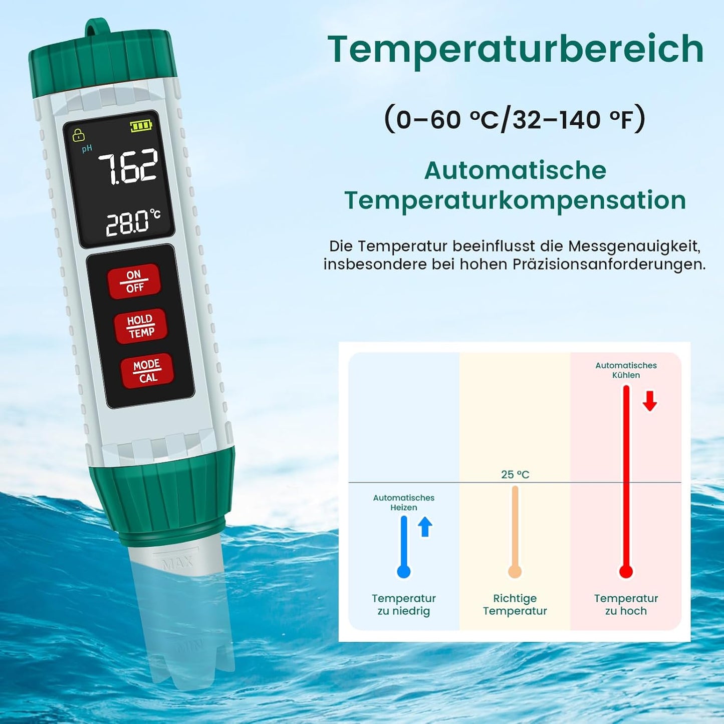 5-in-1 pH Messgerät mit LCD-Anzeige