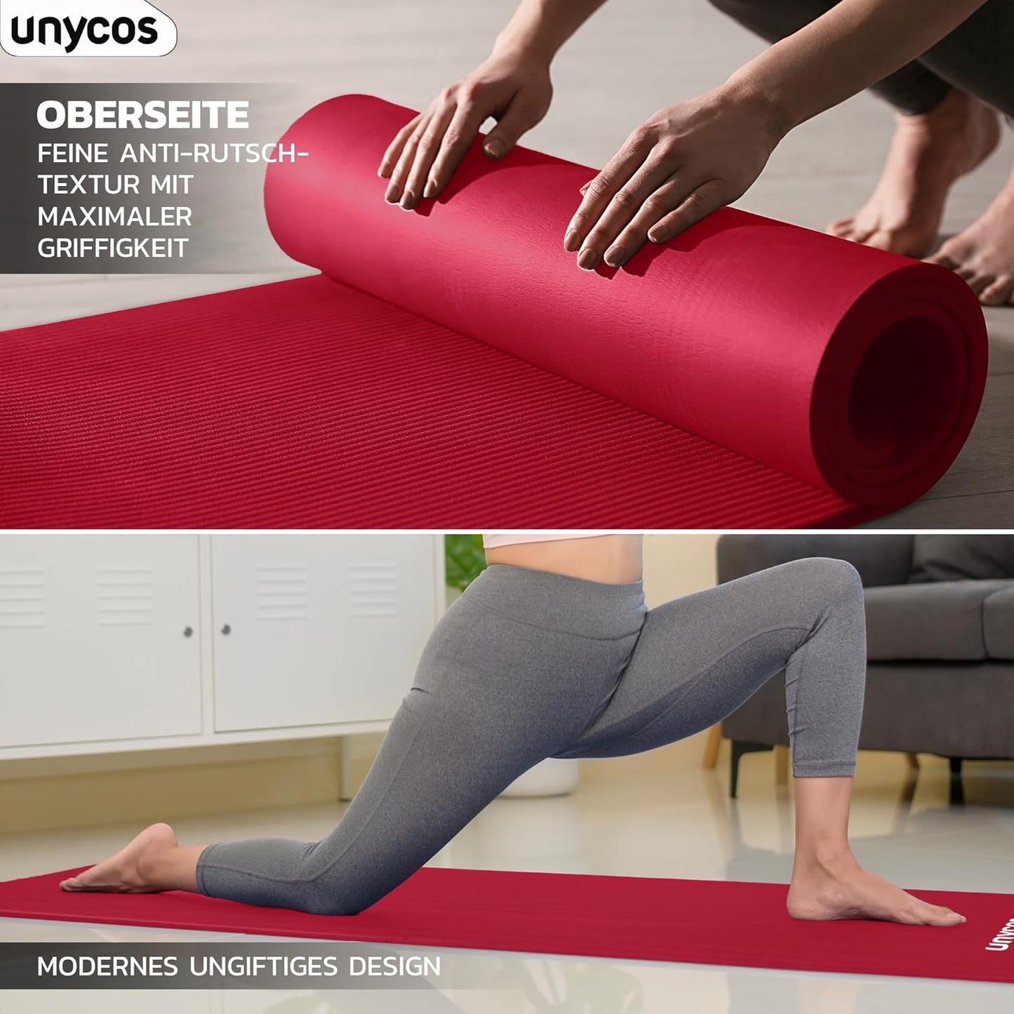 Rutschfeste Yogamatte mit Tragetasche, #05 Rot 183*60*1 cm