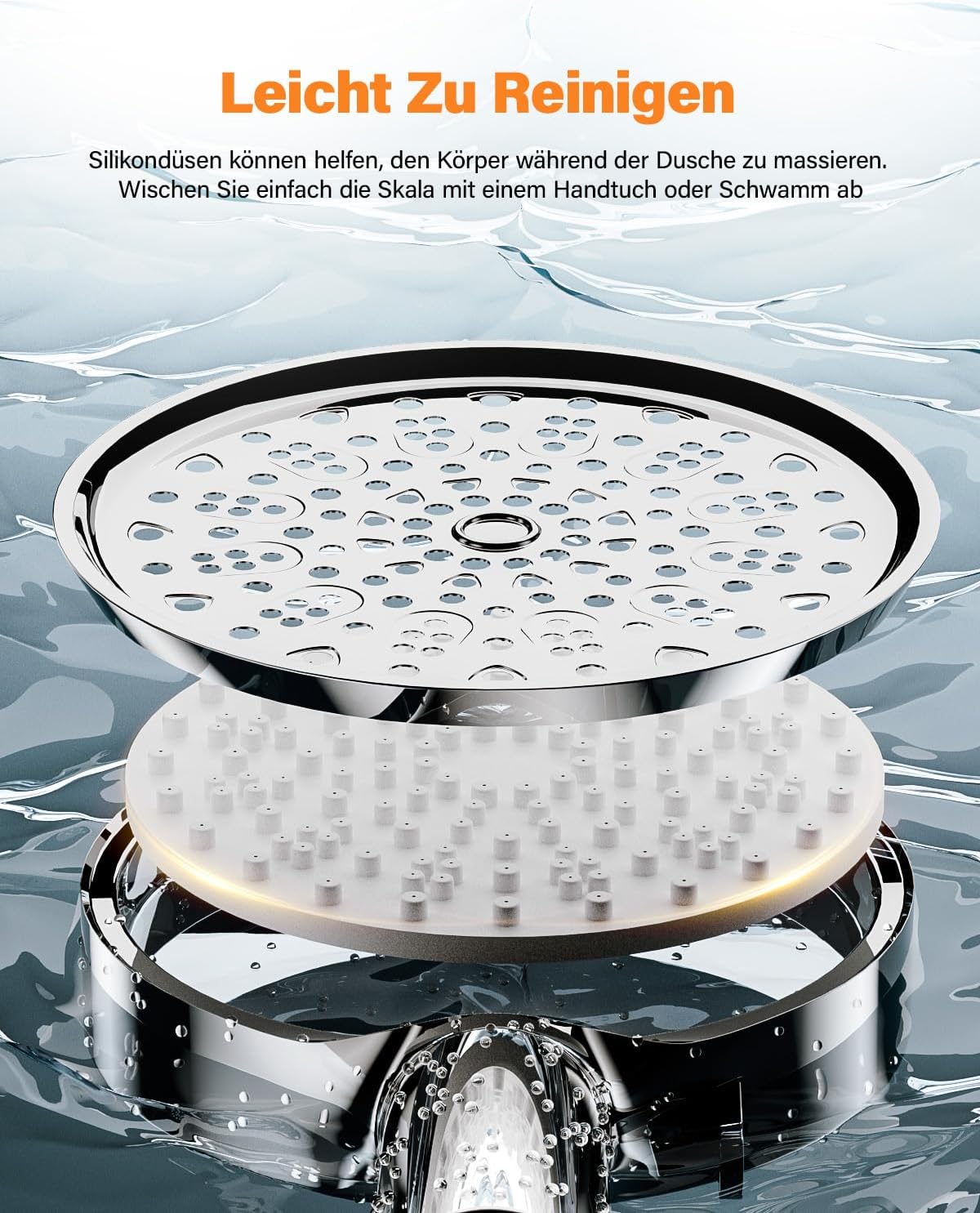 Filter-Duschkopf mit Schlauch und 6 Strahlarten, Verchromung