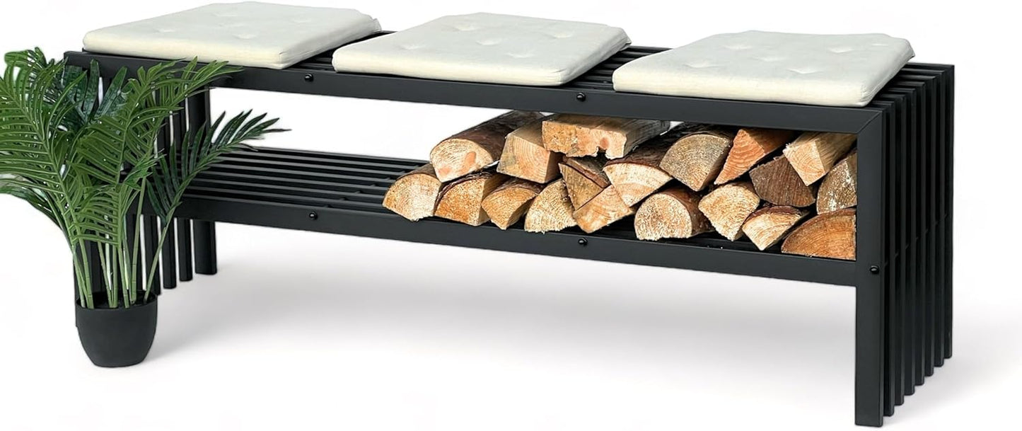 Kaminholzregal mit Sitzbank