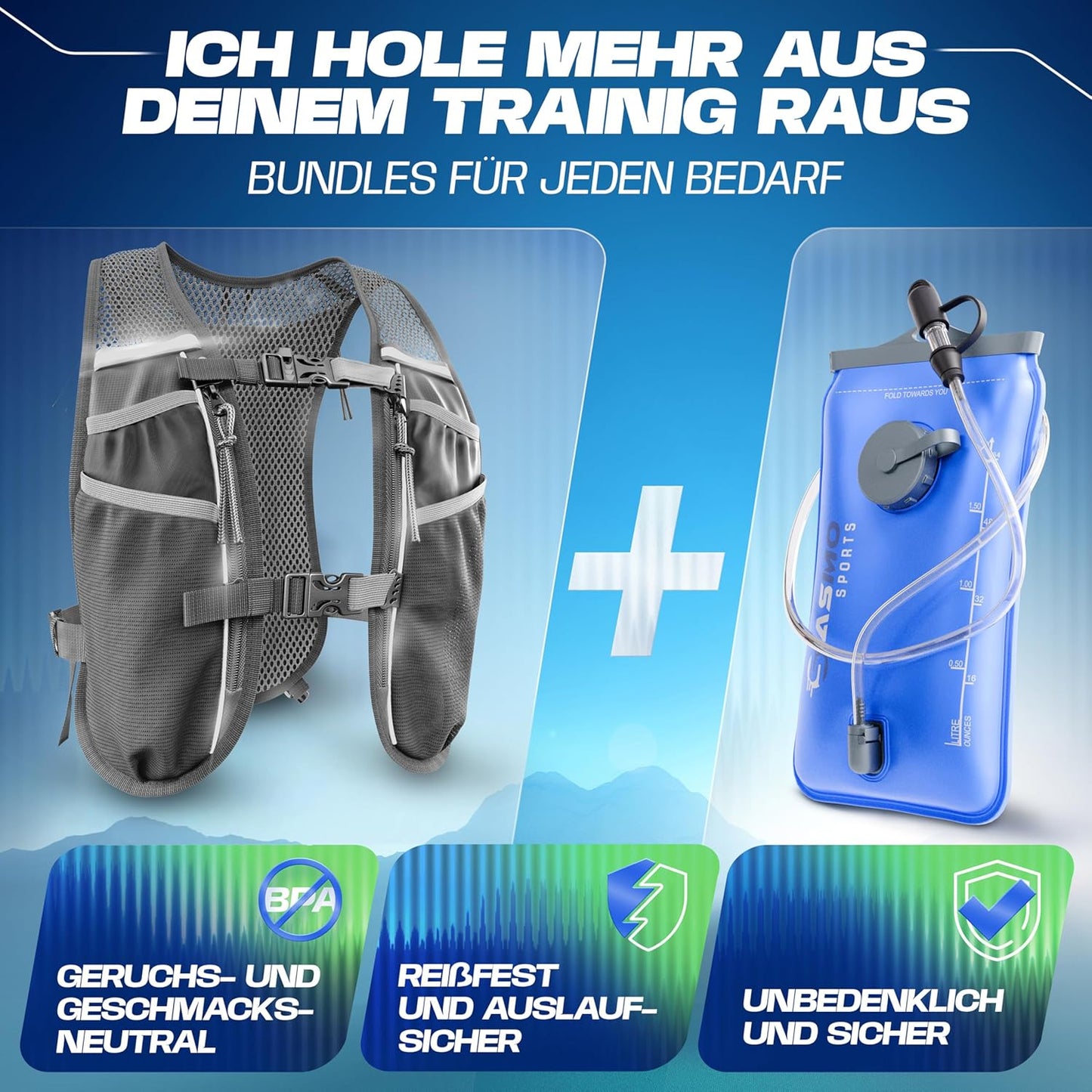 Laufweste mit Trinkblase, 5L - grau - mit Trinkblase 5L