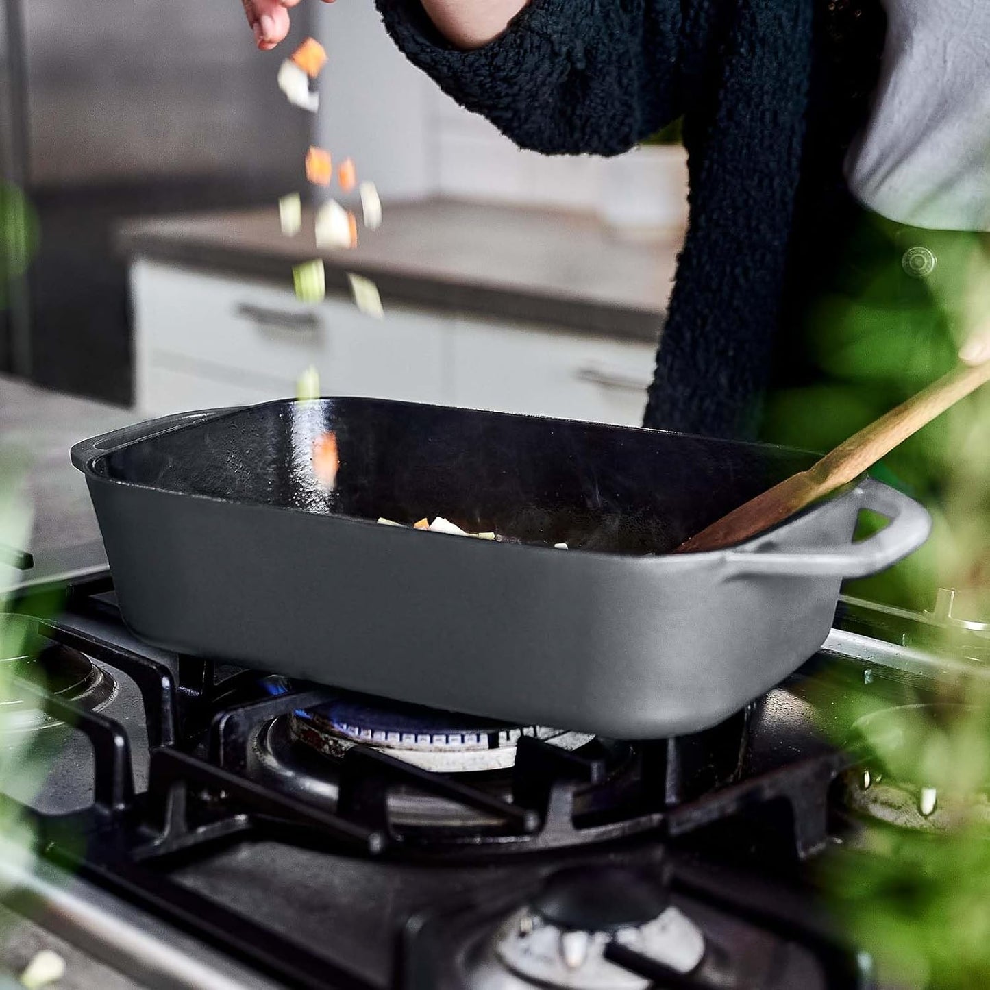 Emaillierte Auflaufform für Ofen & Grill, Guseisen Auflaufform Grau