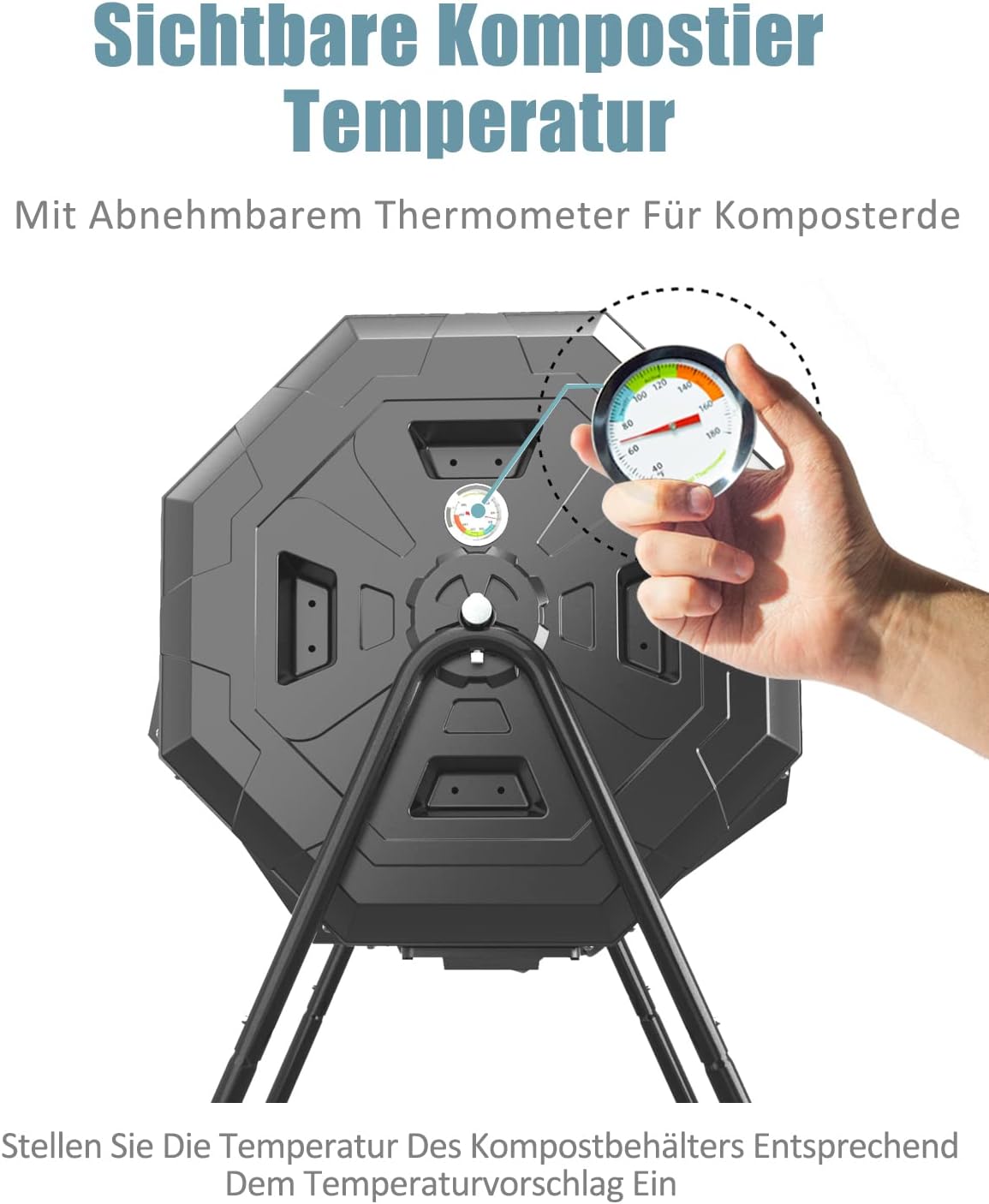Tumbling-Komposter mit Thermometer, Grün