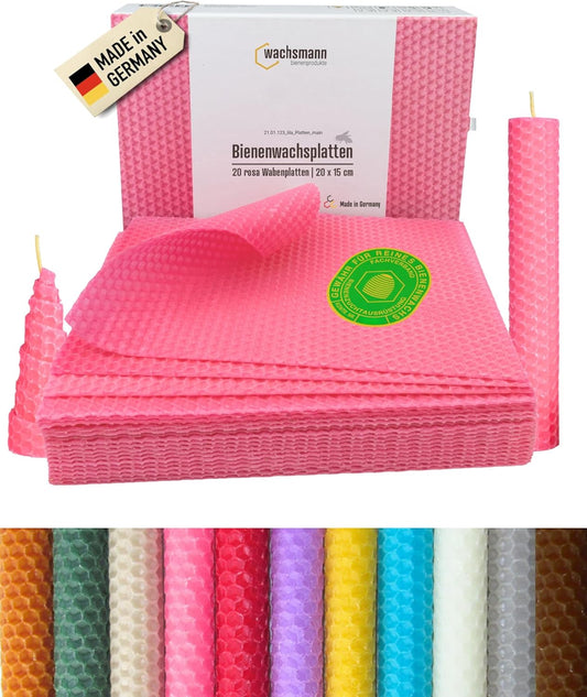 20er Set Bienenwachsplatten für Kerzenherstellung, Rosa | 20 x 15 cm